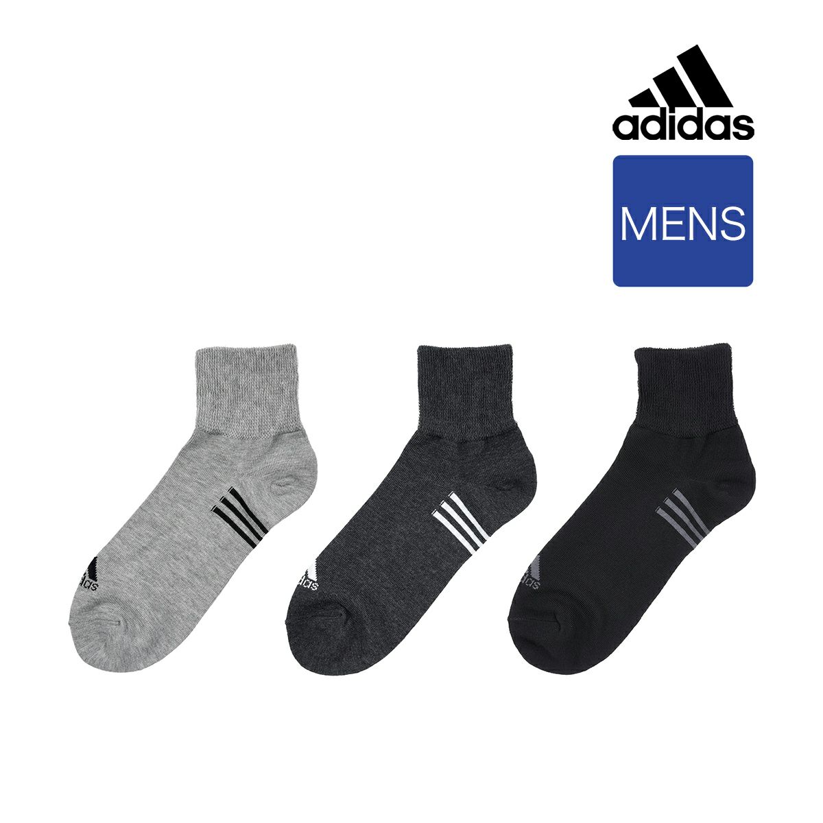 メンズ Adidas アディダス 3足組 強ソク 破れにくい 消臭加工 リブ クルー丈ソックス 福助オンラインストア