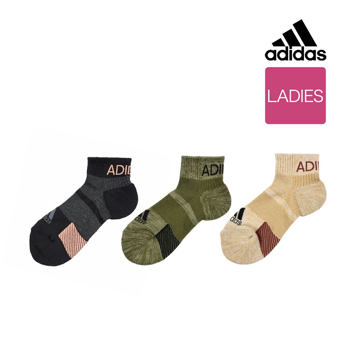 靴下 レディース Adidas アディダス アウトドア ショート丈 ソックス 3足組 3234 40j23 25cm ブラック 黒 かかと厚底パイル 女性 婦人 フクスケ Fukuske Adidas 福助 公式オンラインストア
