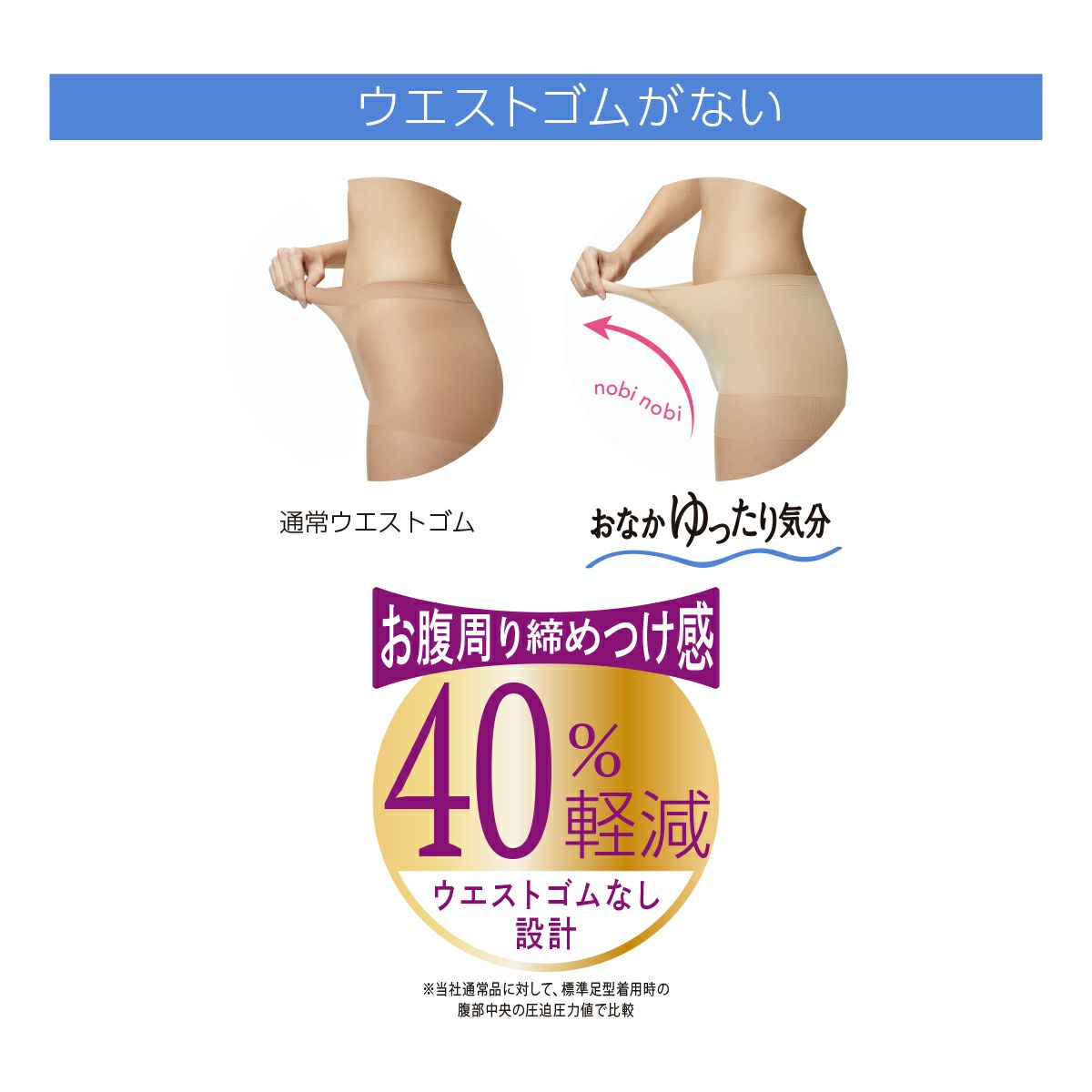 レディースストッキング無地ノンウエストゴムお腹ゆったり前マチ付き