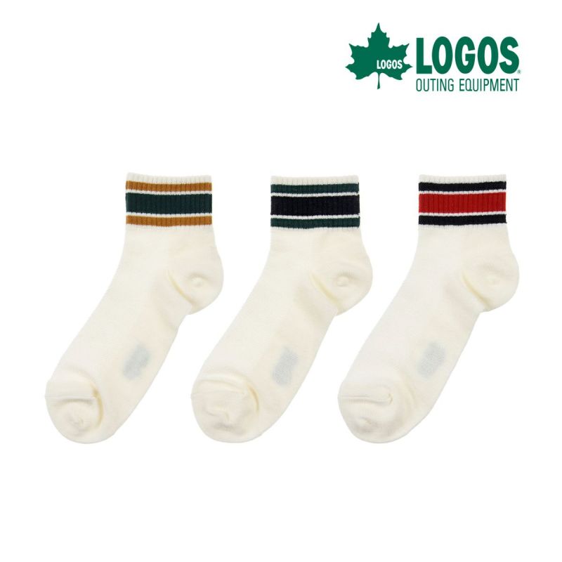 靴下 メンズ LOGOS (ロゴス) 3足組 3本ライン ショート丈 1l366w紳士