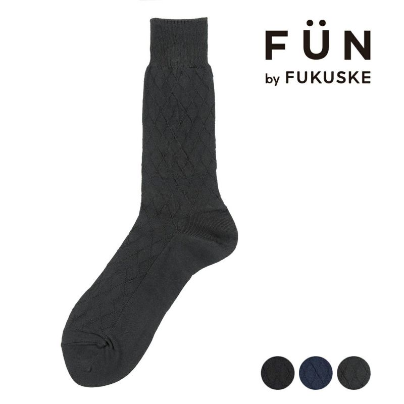 靴下 クルー丈 メンズ fukuske FUN ビジネス アーガイルリンクス柄