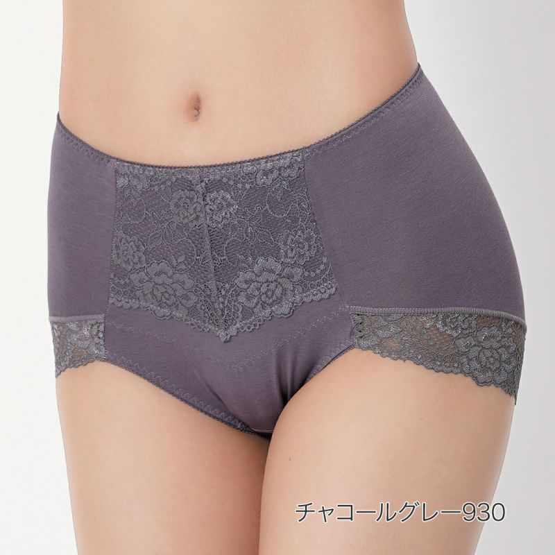 レディースインナー無地一部レース吸汗速乾加工抗菌防臭引き締め