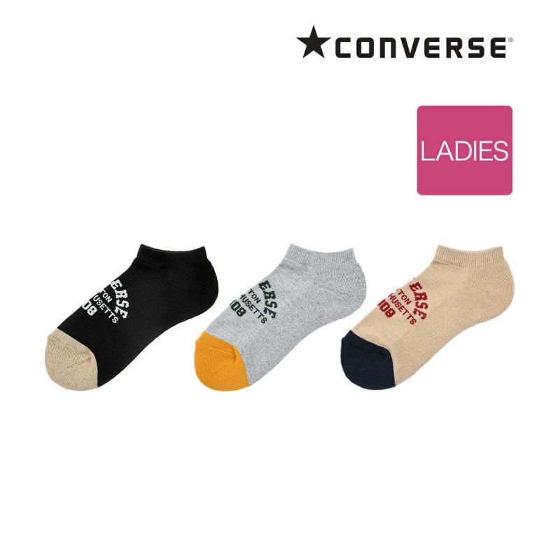 靴下 スニーカー丈 3足組 レディース CONVERSE (コンバース) 英字柄 足