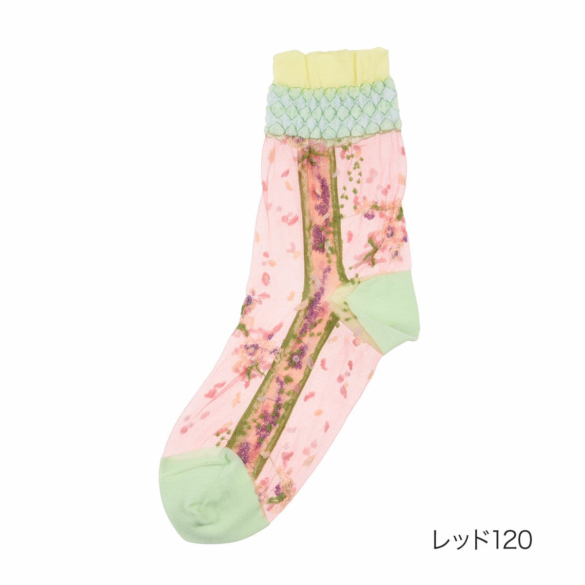 花柄シアーつま先補強加工つま先かかと：光沢のあるガスシルケット綿糸使用