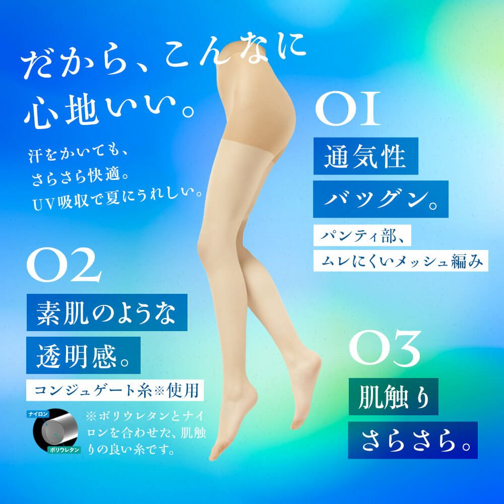 無地コンジュゲートゾッキUV吸収抗菌防臭パンティ部メッシュ編み