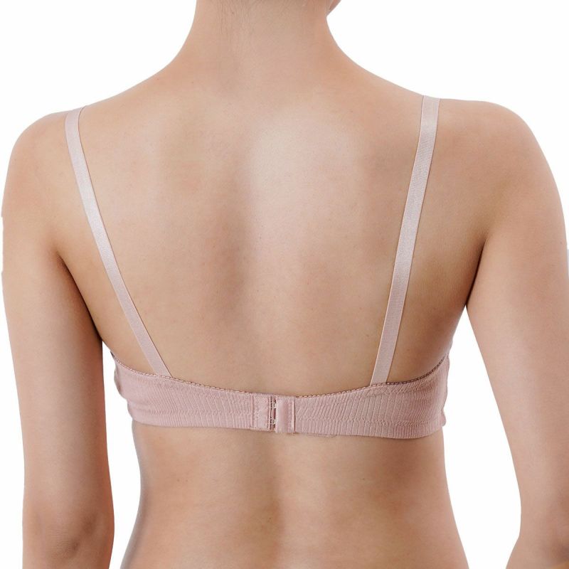 ブラジャー無地一部レースリブ