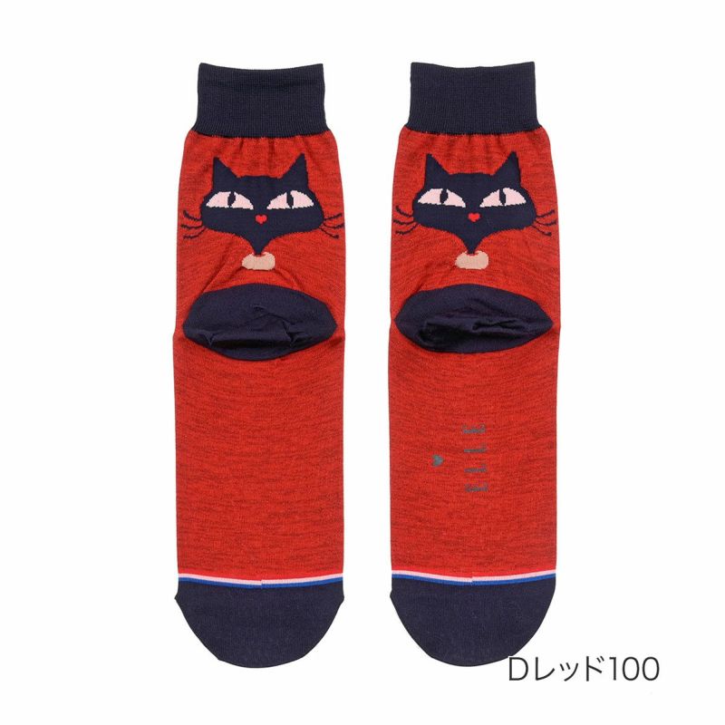 【ELLE(エル)】靴下ラメネコ柄クルー丈足底転写(3102-206)