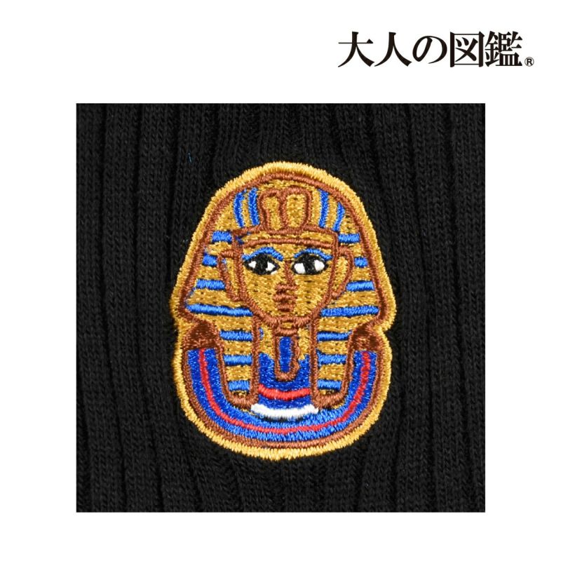 【大人の図鑑】靴下古代エジプト編無地リブラインワンポイント刺繍ショート丈ファラオ(3182-05N)