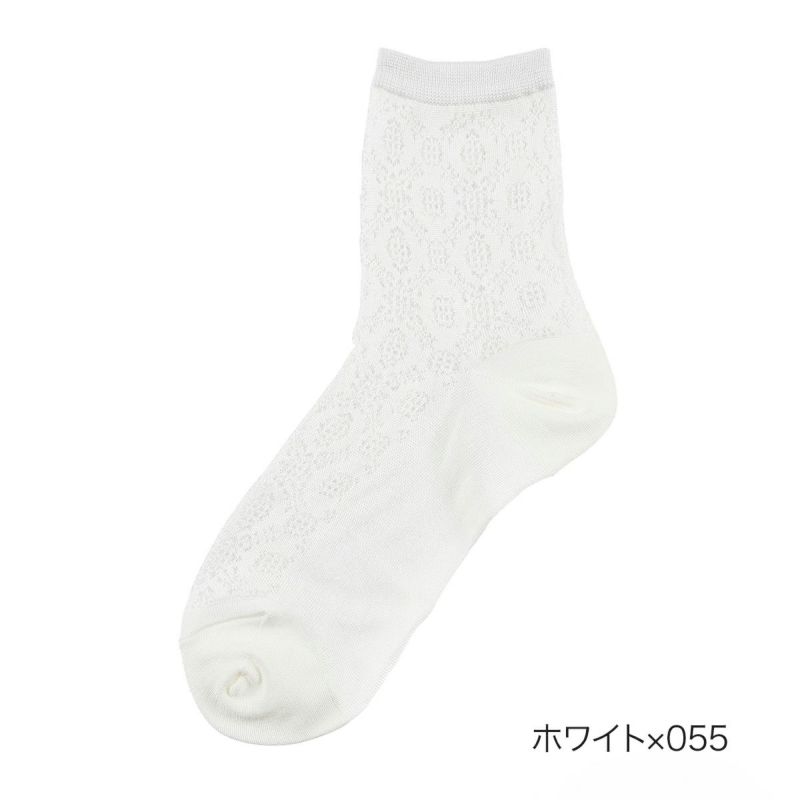 【fukuskeFUN(フクスケファン)：キレイ見え】靴下透かしモチーフ柄クルー丈キシリトール(3162-47N)