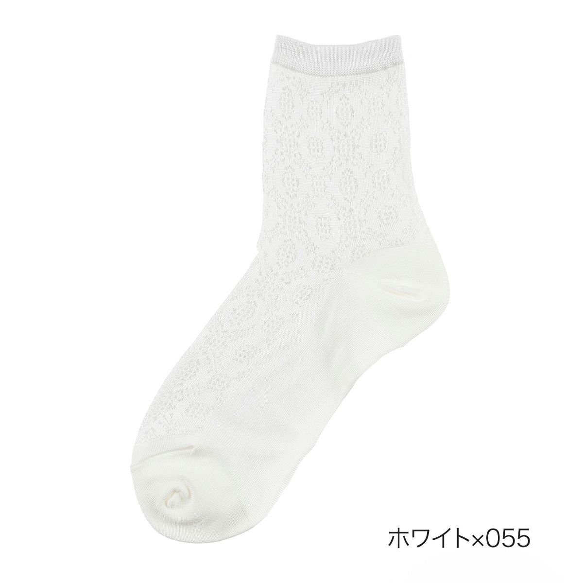 【fukuskeFUN(フクスケファン)：キレイ見え】靴下透かしモチーフ柄クルー丈キシリトール(3162-47N)