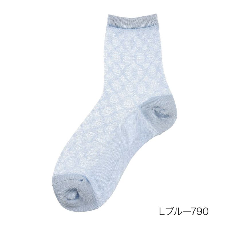 【fukuskeFUN(フクスケファン)：キレイ見え】靴下透かしモチーフ柄クルー丈キシリトール(3162-47N)