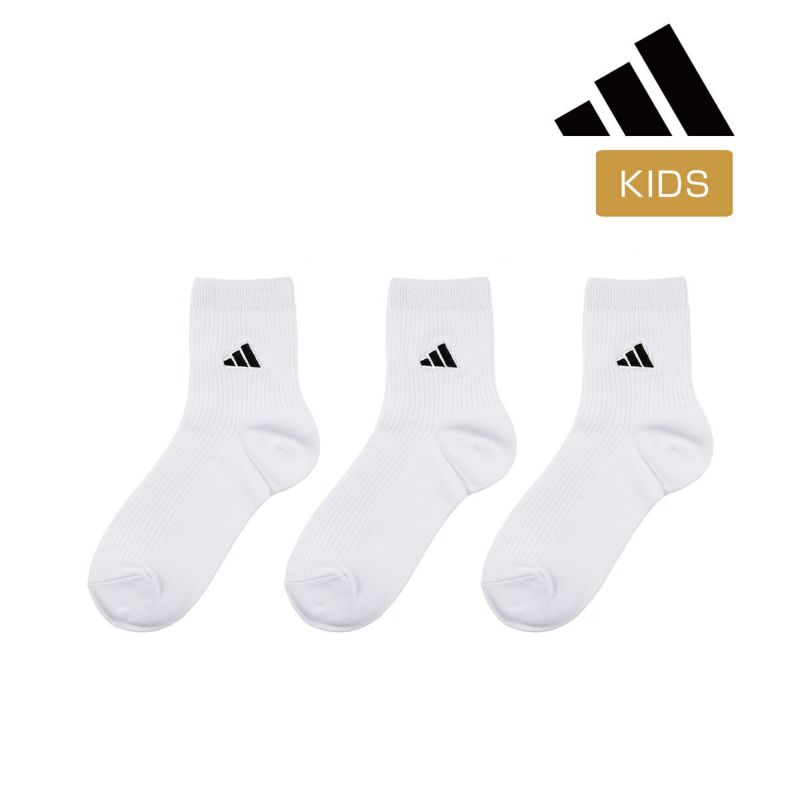 【アディダス】3足組靴下SCHOOLSOCKS無地リブワンポイントロゴショート丈つま先かかと補強(123-15V3)