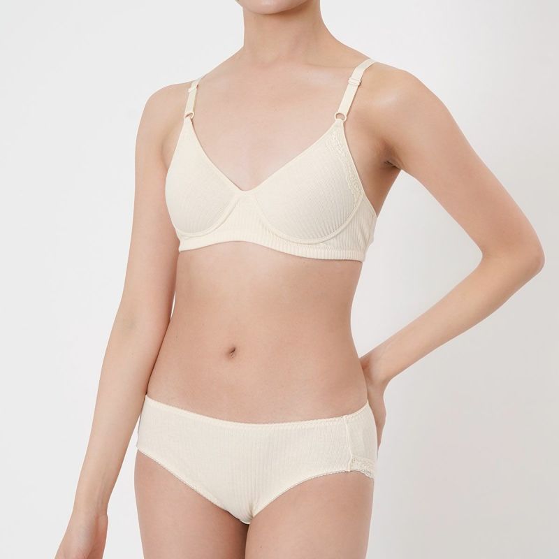 【kihada(キハダ)】モールドブラジャー無地一部レースリブ(75-3045)