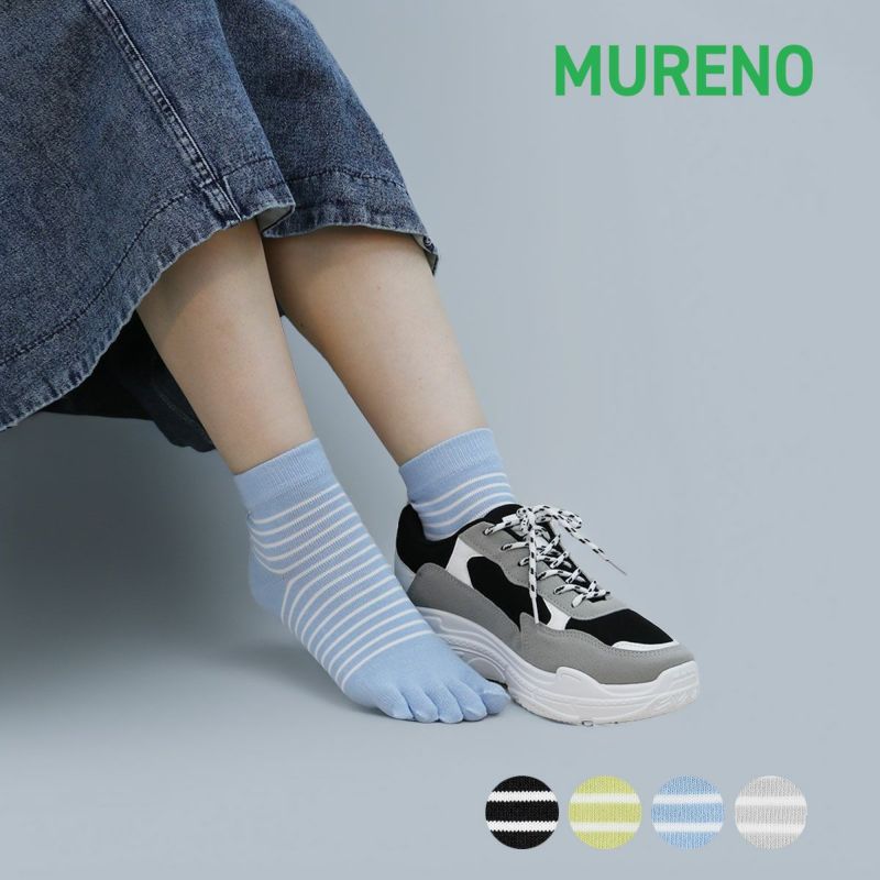 【MURENO(ムレノ)】靴下ボーダーショート丈消臭糸使用(3160-02N)
