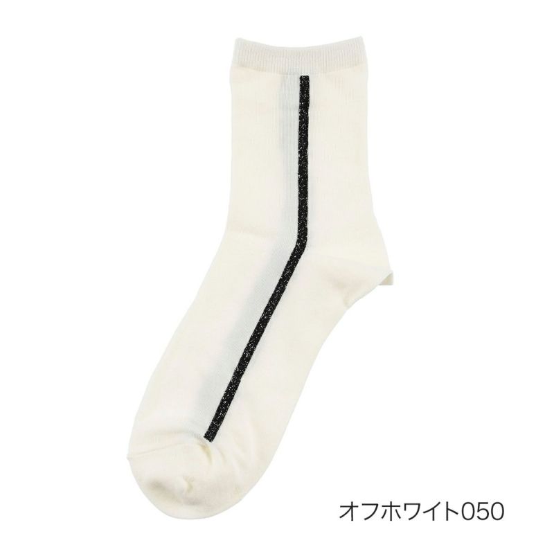 【fukuskeFUN(フクスケファン)：キレイ見え】靴下無地ラメラインクルー丈(3162-31N)