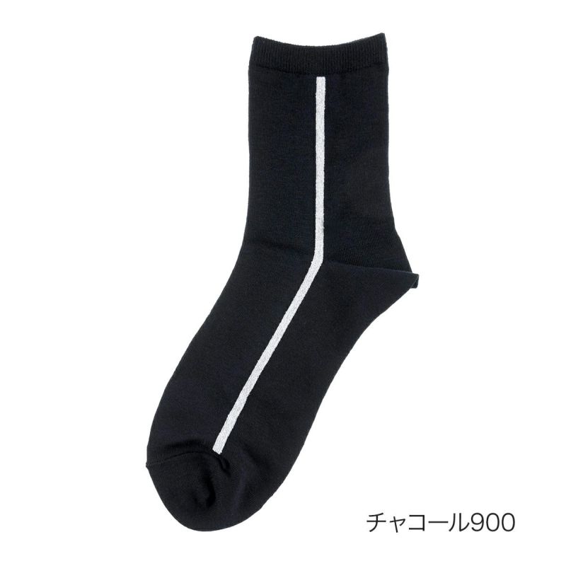 【fukuskeFUN(フクスケファン)：キレイ見え】靴下無地ラメラインクルー丈(3162-31N)