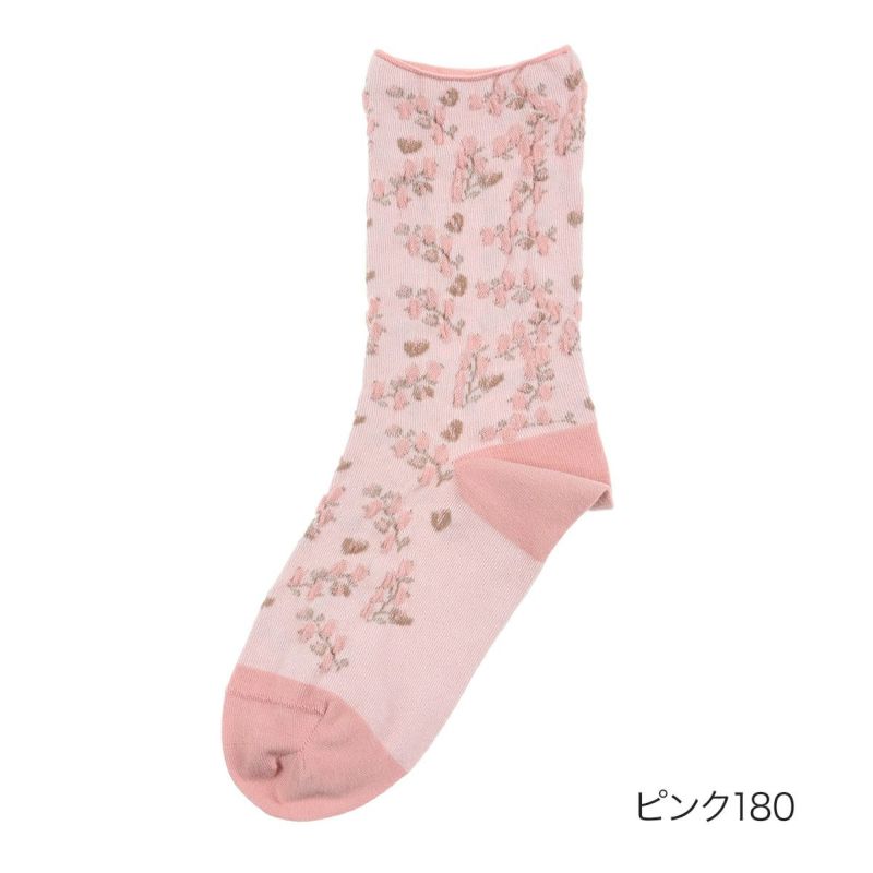 【fukuske(フクスケ)】靴下小花柄クルー丈(3163-230)
