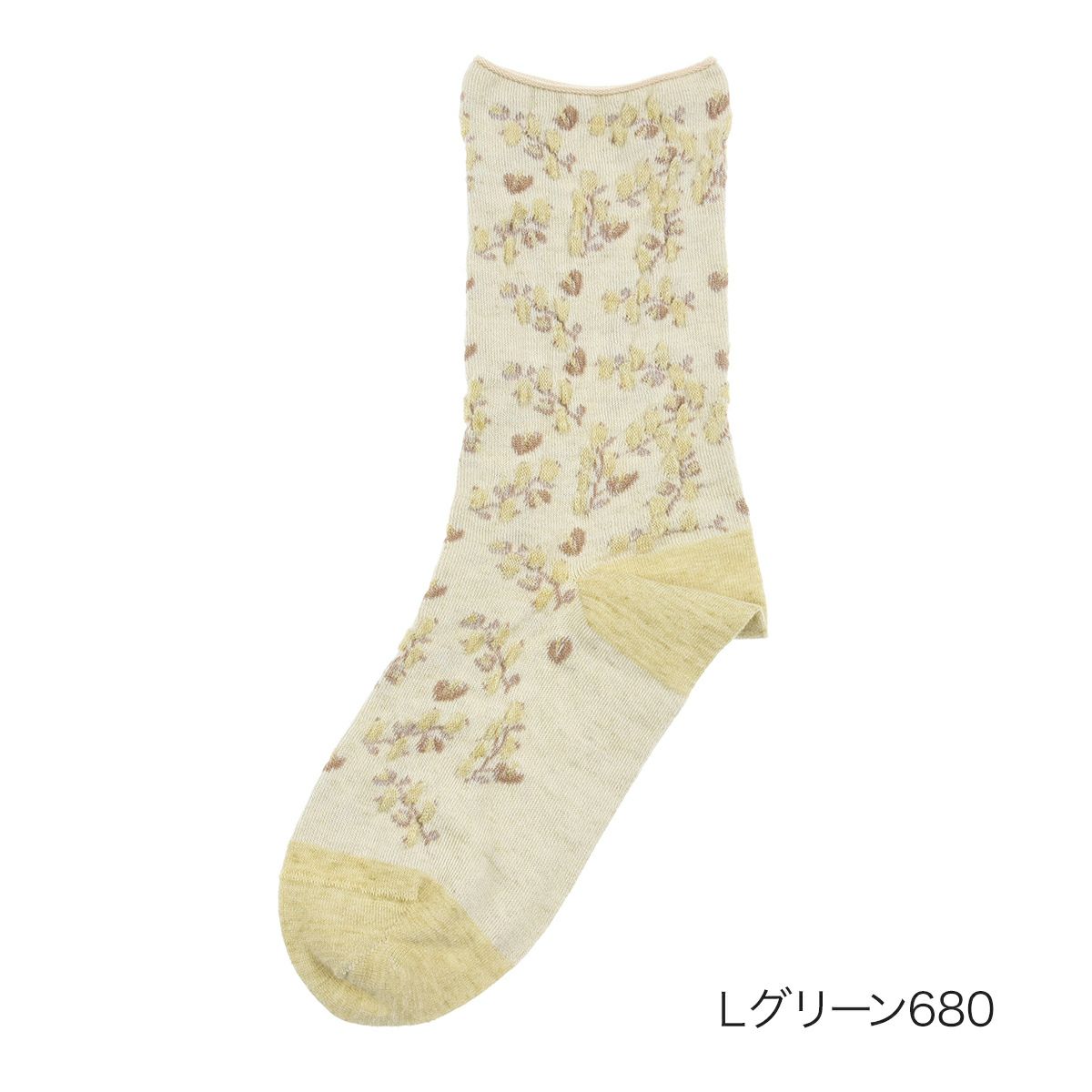 【fukuske(フクスケ)】靴下小花柄クルー丈(3163-230)