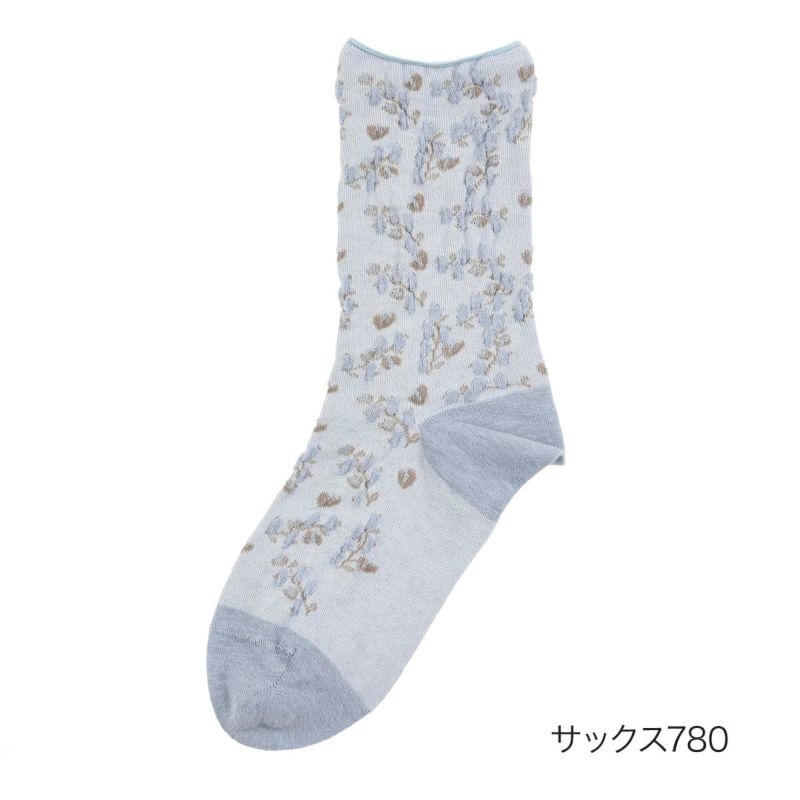 【fukuske(フクスケ)】靴下小花柄クルー丈(3163-230)