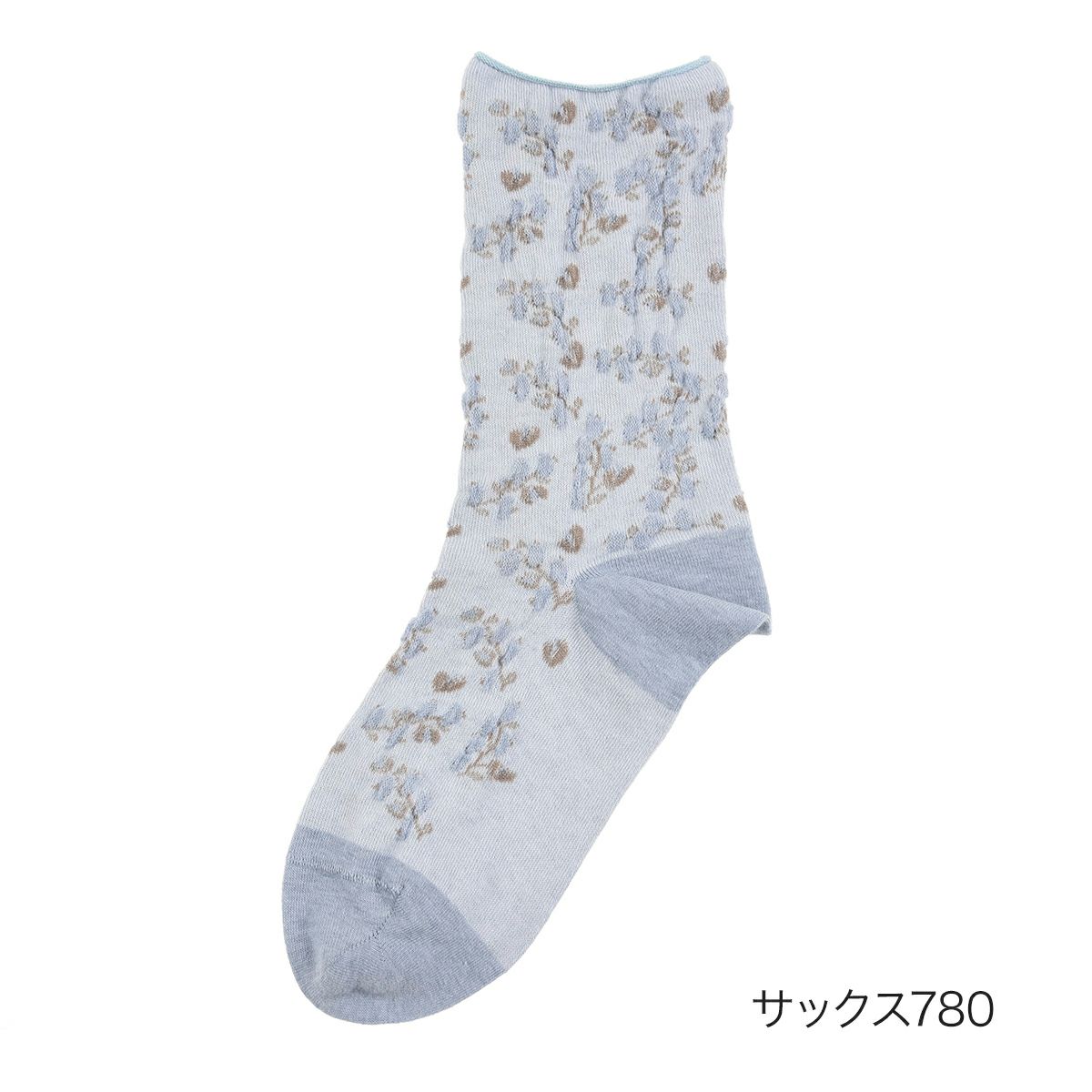 【fukuske(フクスケ)】靴下小花柄クルー丈(3163-230)