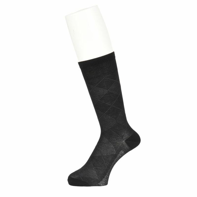 【満足】靴下冷感アーガイル柄クルー丈消臭抗菌防臭(33974W)