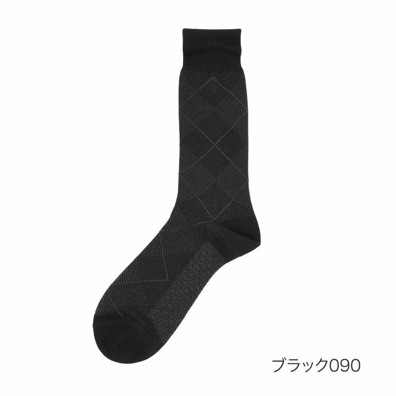 【満足】靴下冷感アーガイル柄クルー丈消臭抗菌防臭(33974W)
