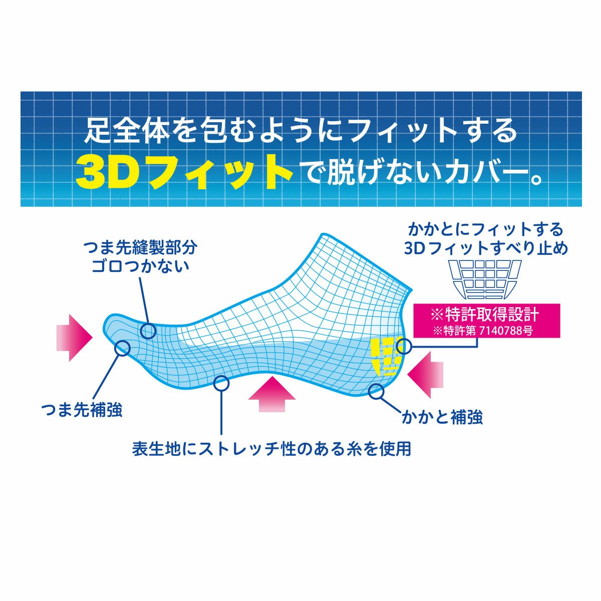 【fukuskeFUN(フクスケファン)】靴下脱げないだけじゃない無地深履きカバーつま先かかと補強(3F751WV)