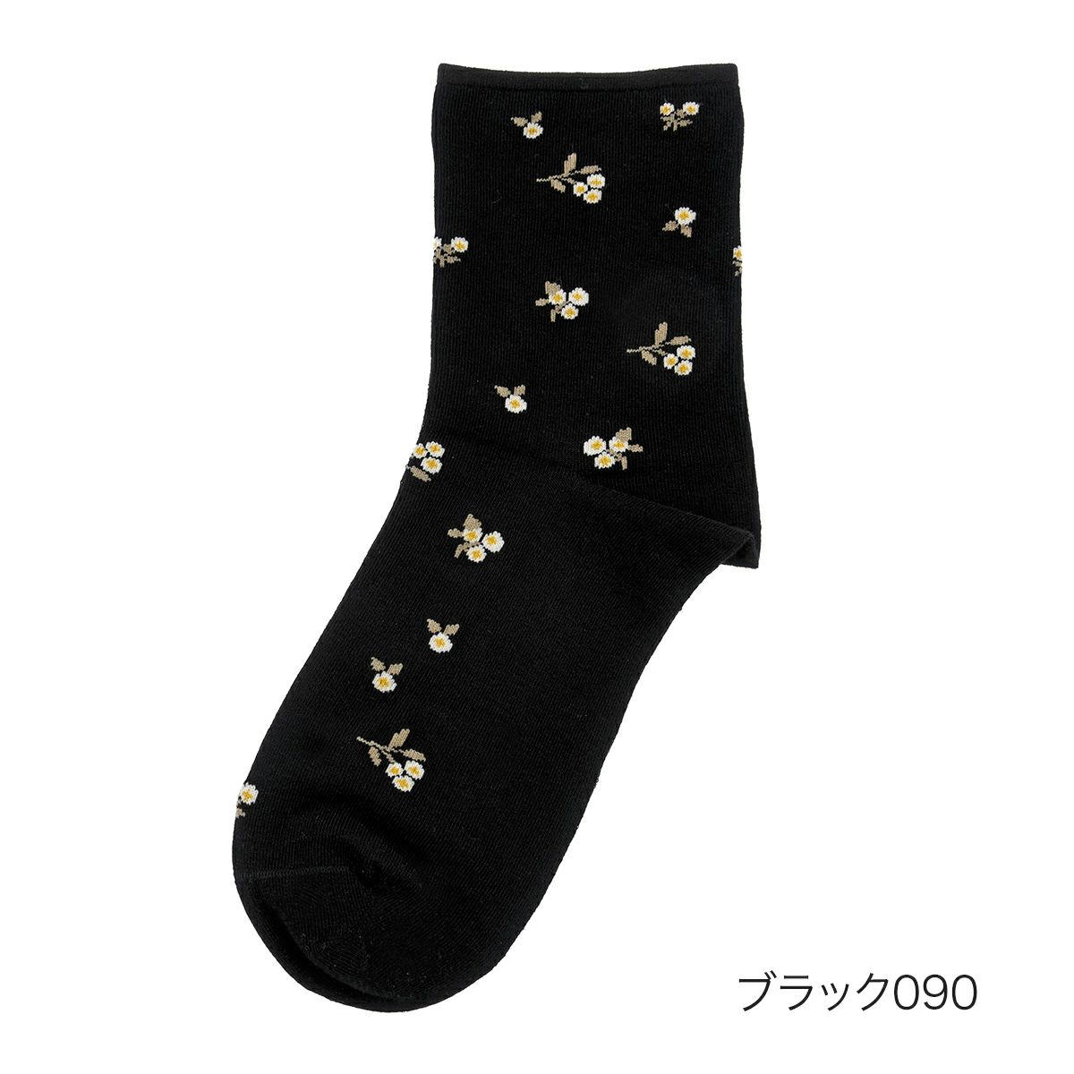 【満足：冷感】靴下花柄クルー丈レーヨンシルク(3145-42N)