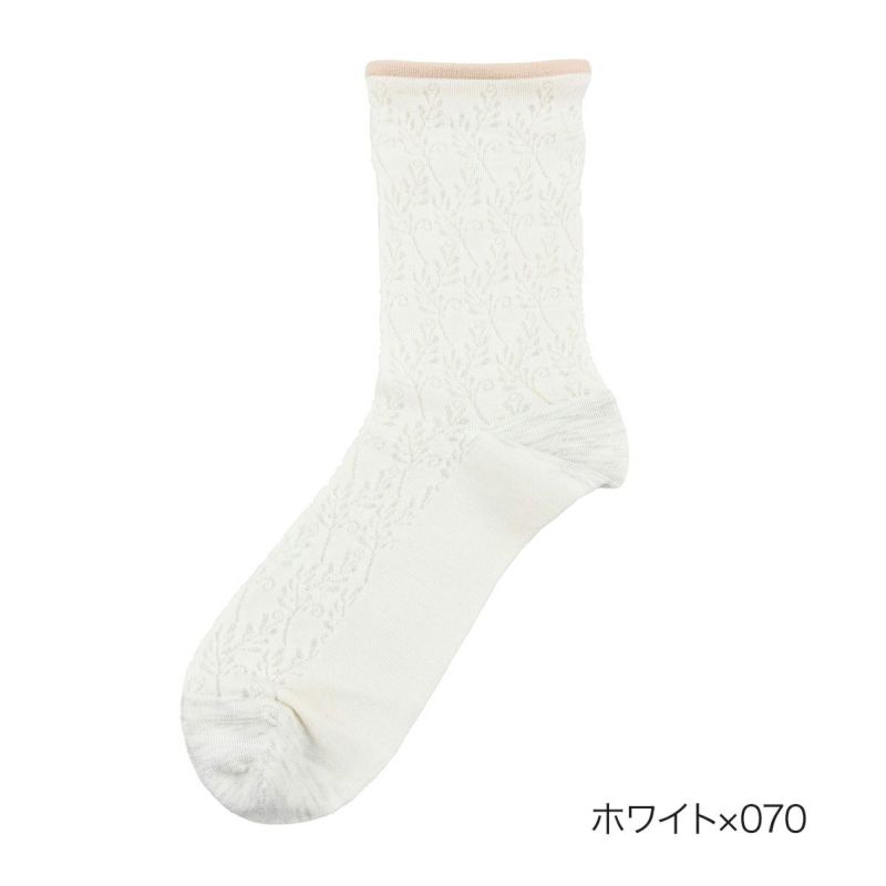 【満足：冷感】靴下ボタニカル柄クルー丈レーヨンシルク(3145-43N)