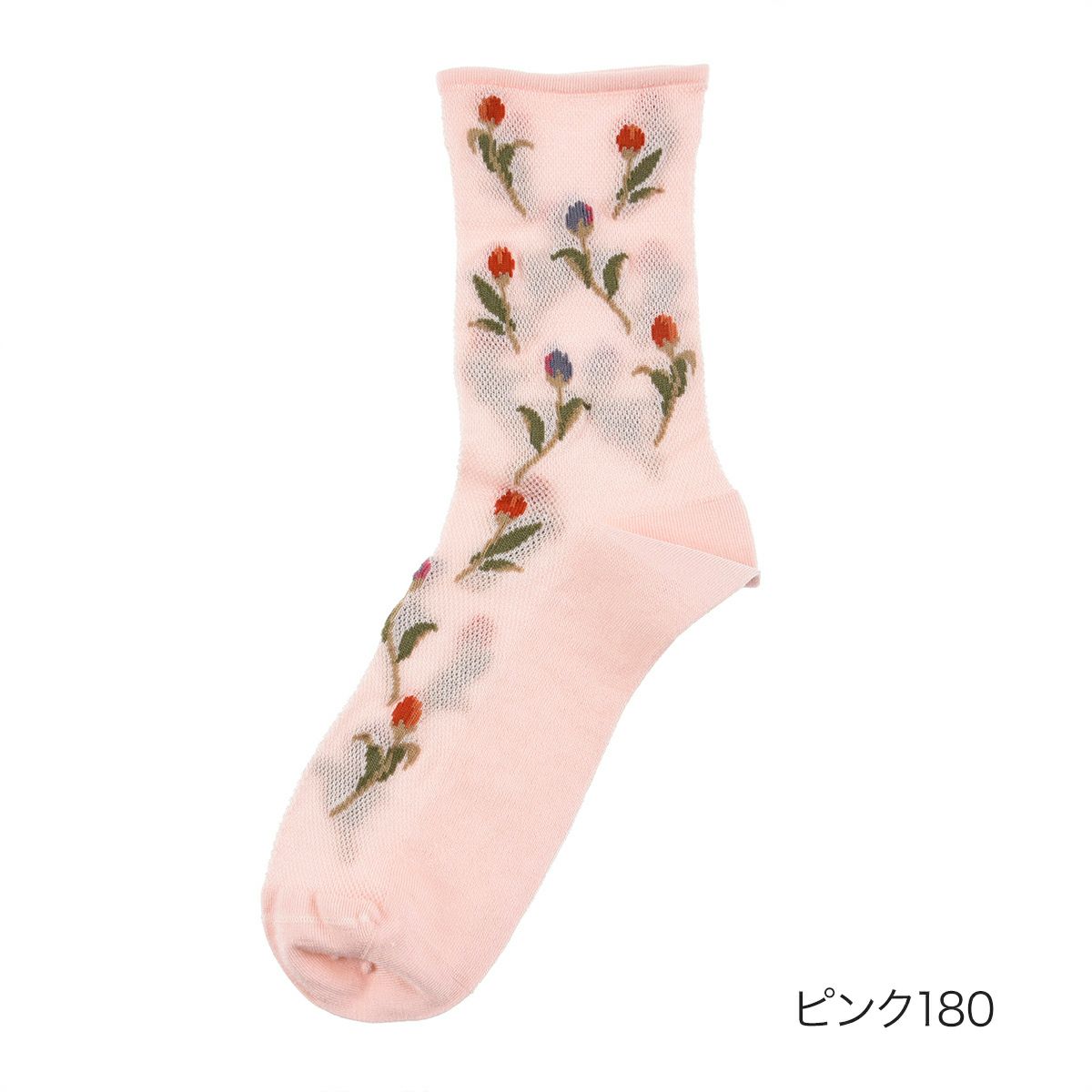 【満足】靴下冷感チューリップ柄クルー丈レーヨンシルク(3145-44N)