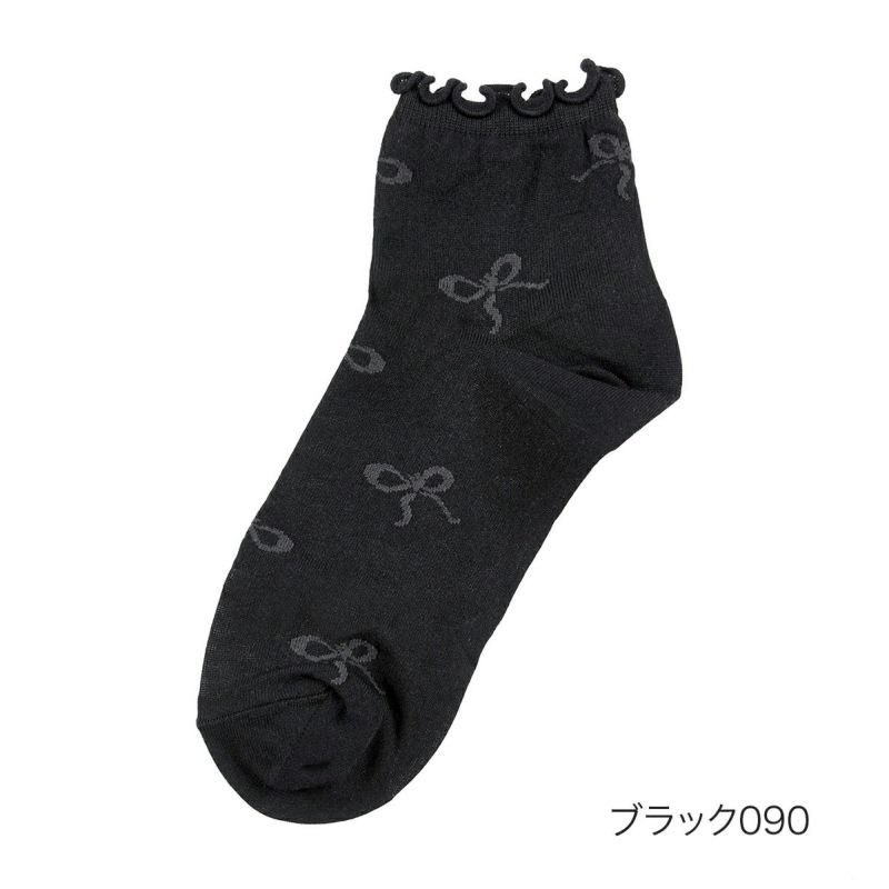 【fukuskeFUN(フクスケファン)】靴下femieuリボン柄ショート丈つま先かかと補強(3162-64N)