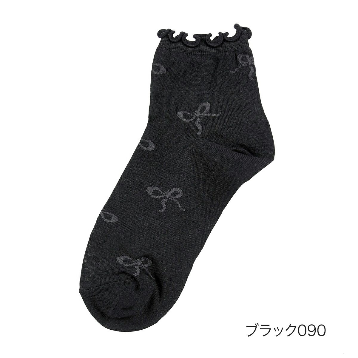 【fukuskeFUN(フクスケファン)】靴下femieuリボン柄ショート丈つま先かかと補強(3162-64N)