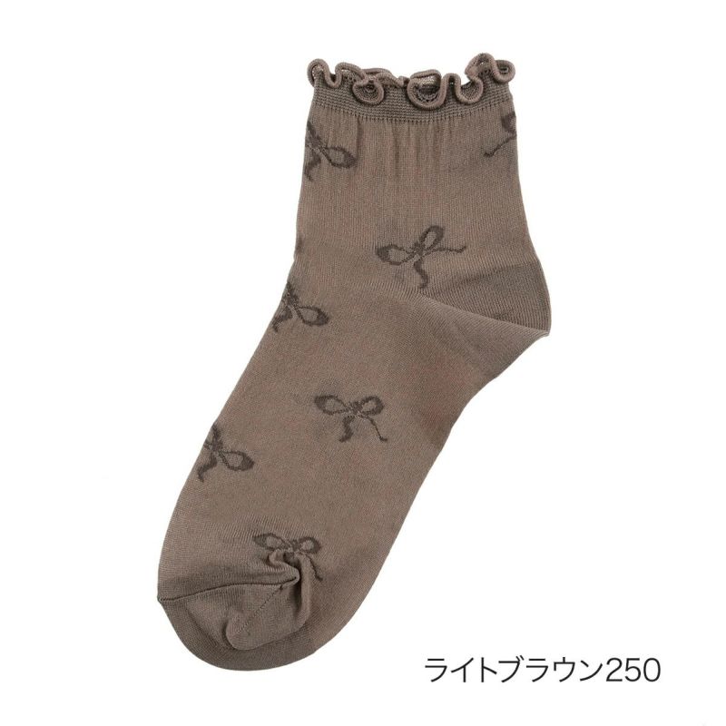 【fukuskeFUN(フクスケファン)】靴下femieuリボン柄ショート丈つま先かかと補強(3162-64N)