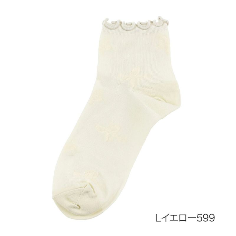 【fukuskeFUN(フクスケファン)】靴下femieuリボン柄ショート丈つま先かかと補強(3162-64N)
