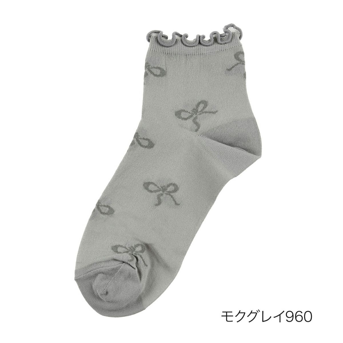【fukuskeFUN(フクスケファン)】靴下femieuリボン柄ショート丈つま先かかと補強(3162-64N)