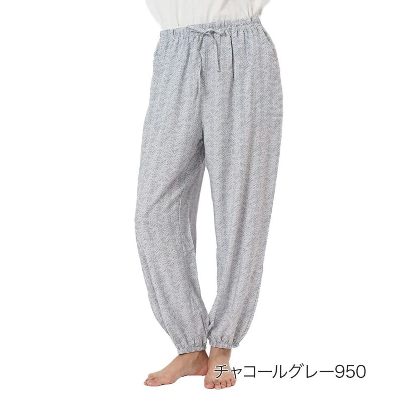 【fukuske(フクスケ)】ジョガーパンツヘリンボーン柄ボタニカル柄ジョガーパンツサイドポケット付き(RMP0042)