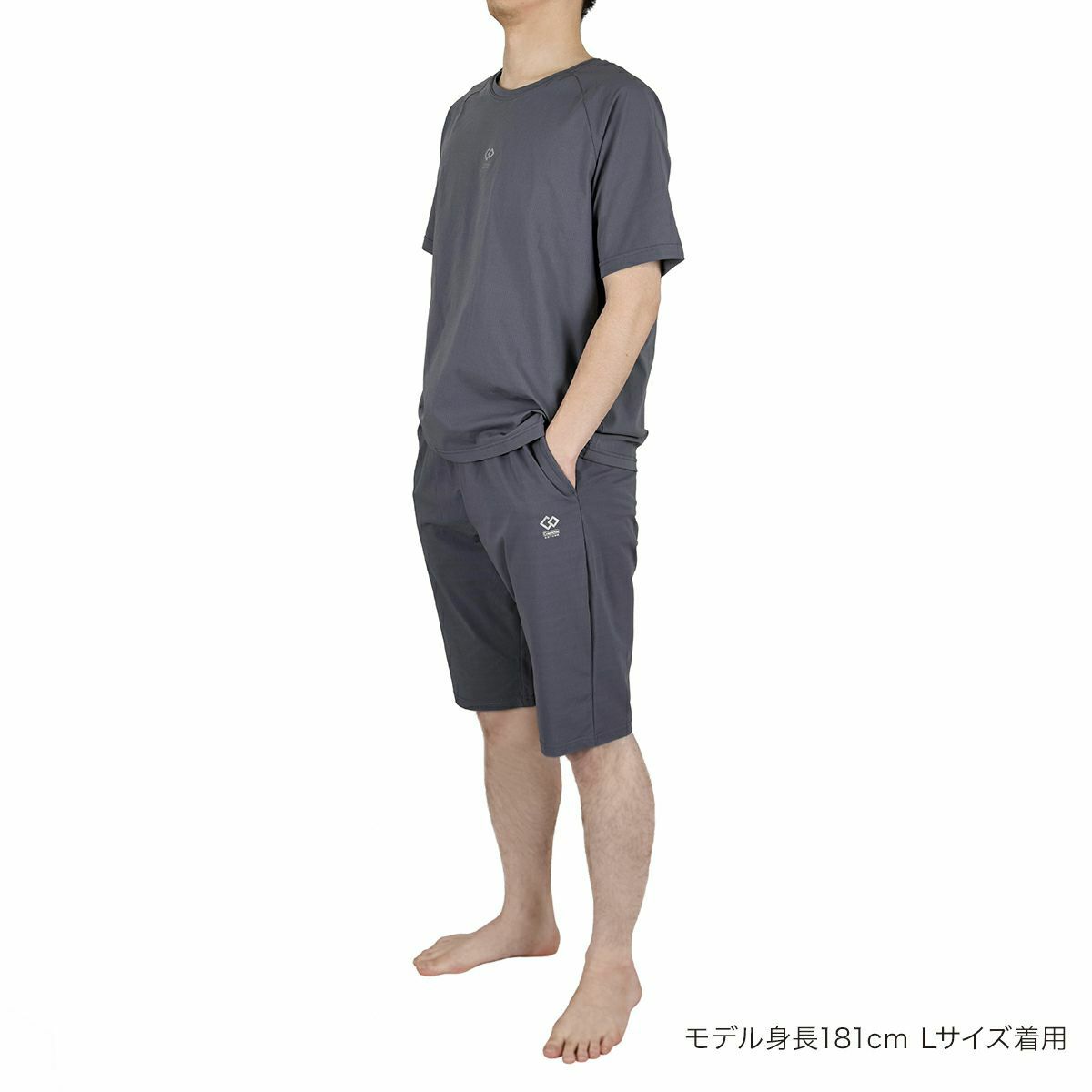 Colantotte(コラントッテ)：ACTIVE上下セット ルームウェア 無地 ワンポイント 上下セット ラグラン半袖 ハーフパンツ ストレッチメッシュ ウエストシャーリング(調節ひも有)(HRT-6001)
