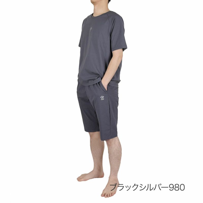 Colantotte(コラントッテ)：ACTIVE上下セット ルームウェア 無地 ワンポイント 上下セット ラグラン半袖 ハーフパンツ ストレッチメッシュ ウエストシャーリング(調節ひも有)(HRT-6001)