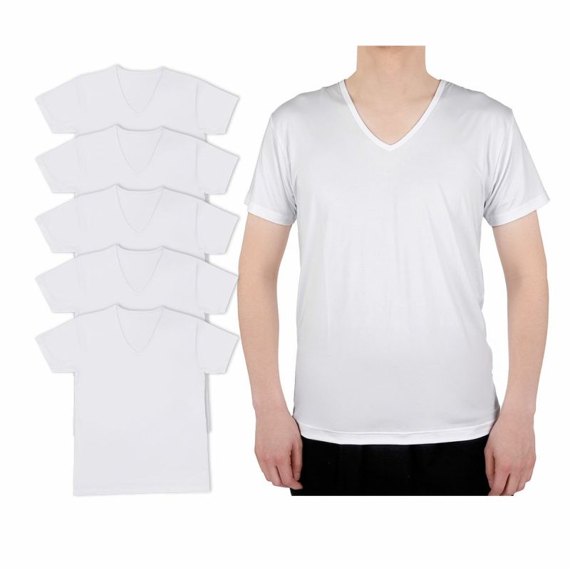 fukuske(フクスケ)5枚組インナーシャツ無地半袖Vネックポリエステルベア天ストレッチ(AZ2N0000)