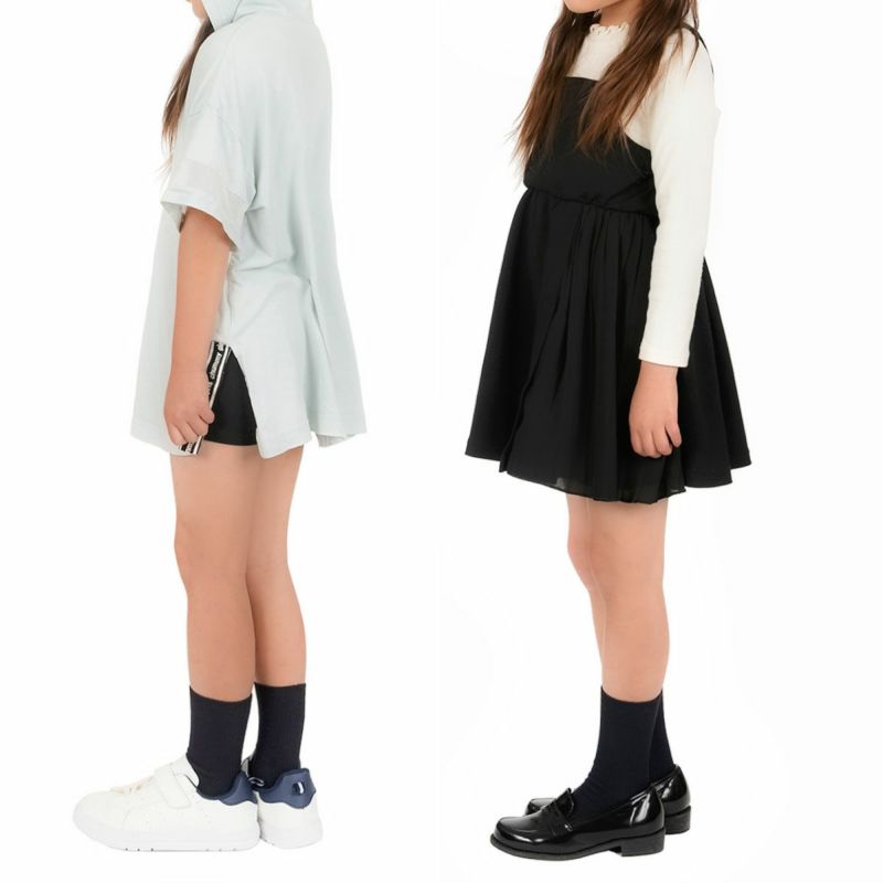 fukuske(フクスケ)2枚組レギンススパッツ無地マイクロ丈綿混素材ストレッチ(AZN0002K)